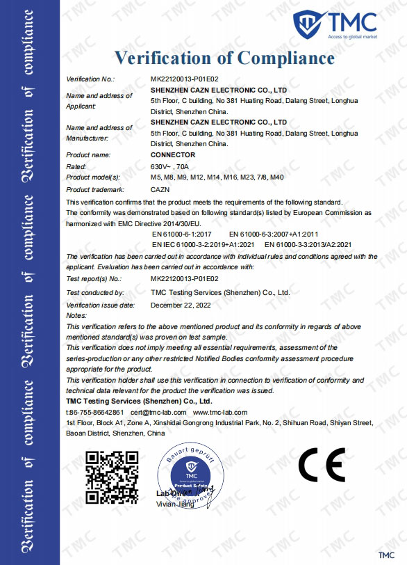 CAZN M12-connector ROHS-certificaat